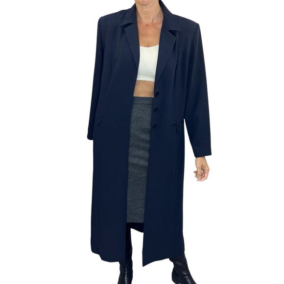 Vintage 90s minimalist Canadian made long blue duster jacket coat 9/10 - Picture 2 of 13